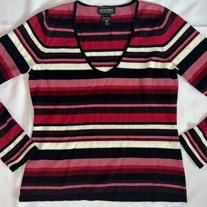 Pink, Plumb, black, white striped top. New York & company